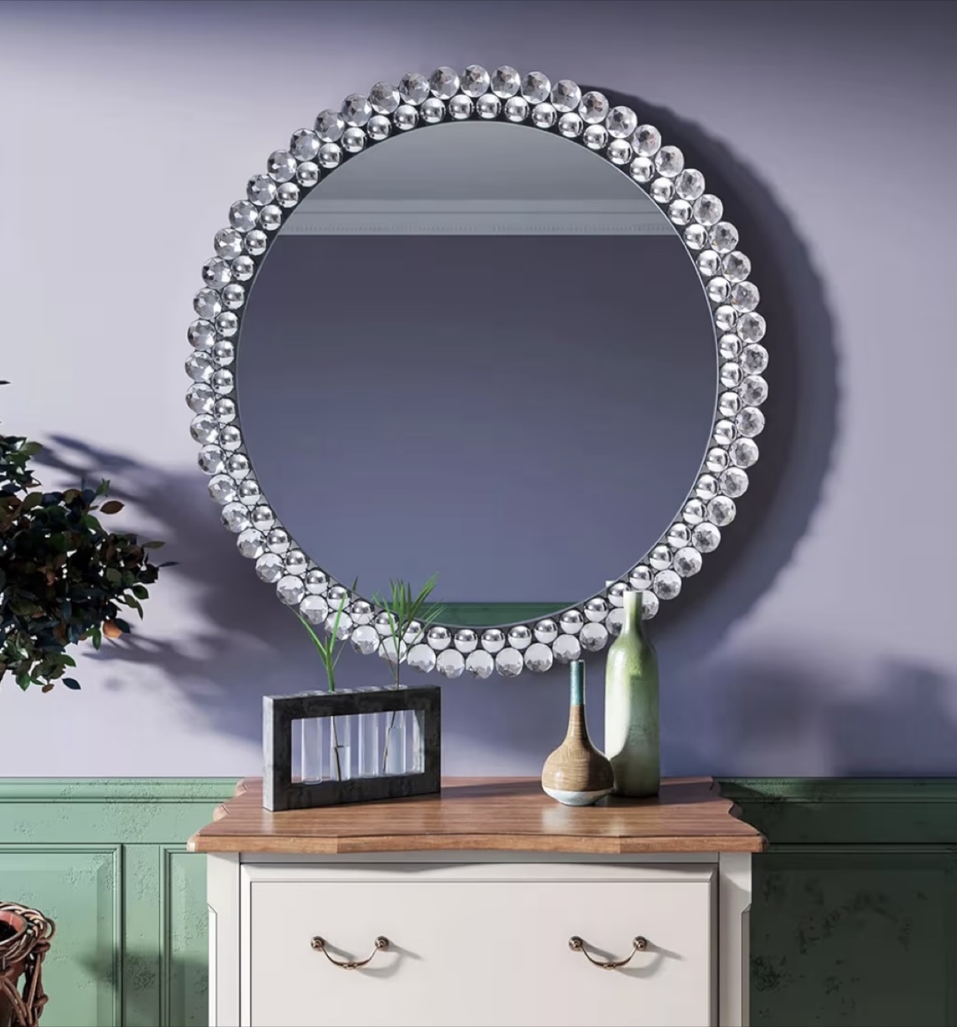 Crystal Beaded Round Mirror