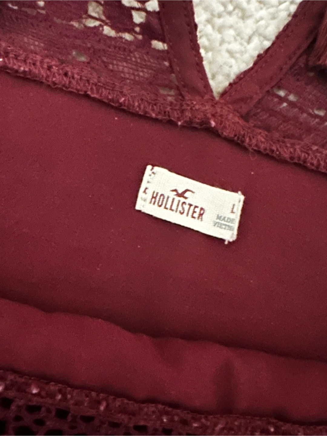 Hollister Burgundy Lace Top - Size L - photo 3