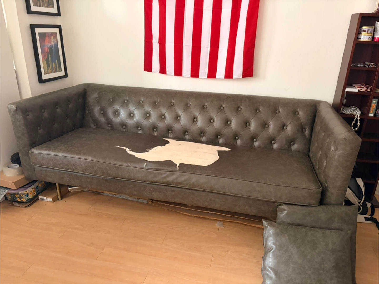 Tufted Leather Sofa - Damaged - photo 4