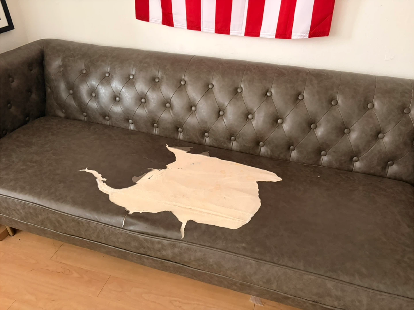 Tufted Leather Sofa - Damaged - photo 3