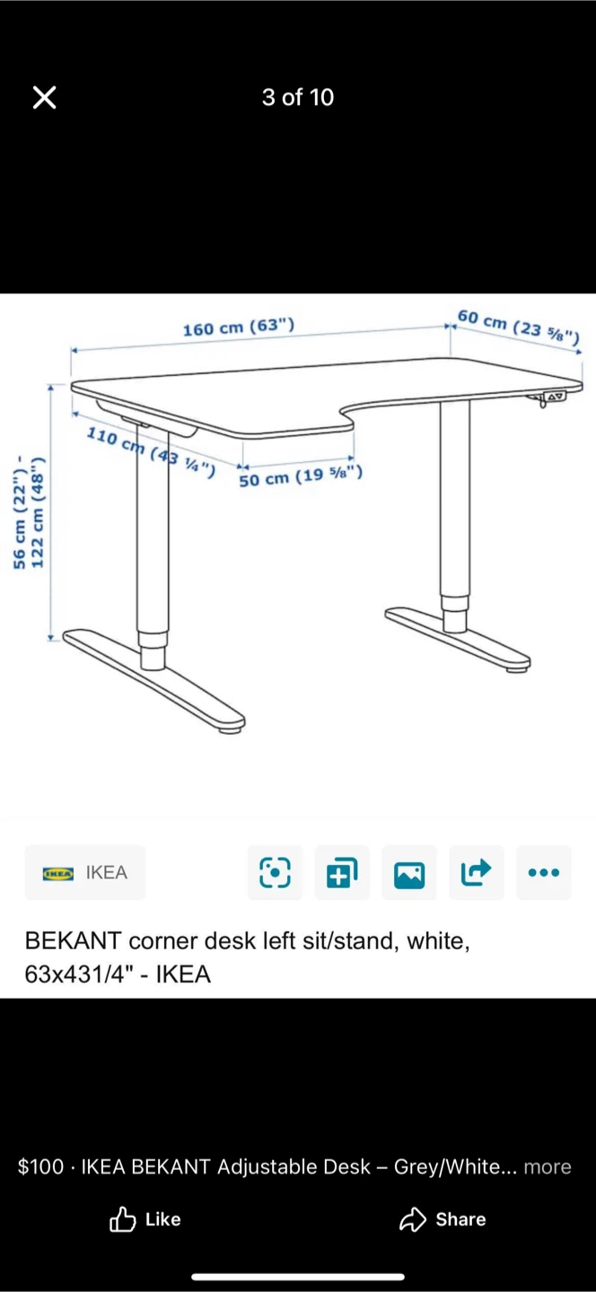 IKEA Bekant Adjustable Corner Desk - Grey/White - photo 3