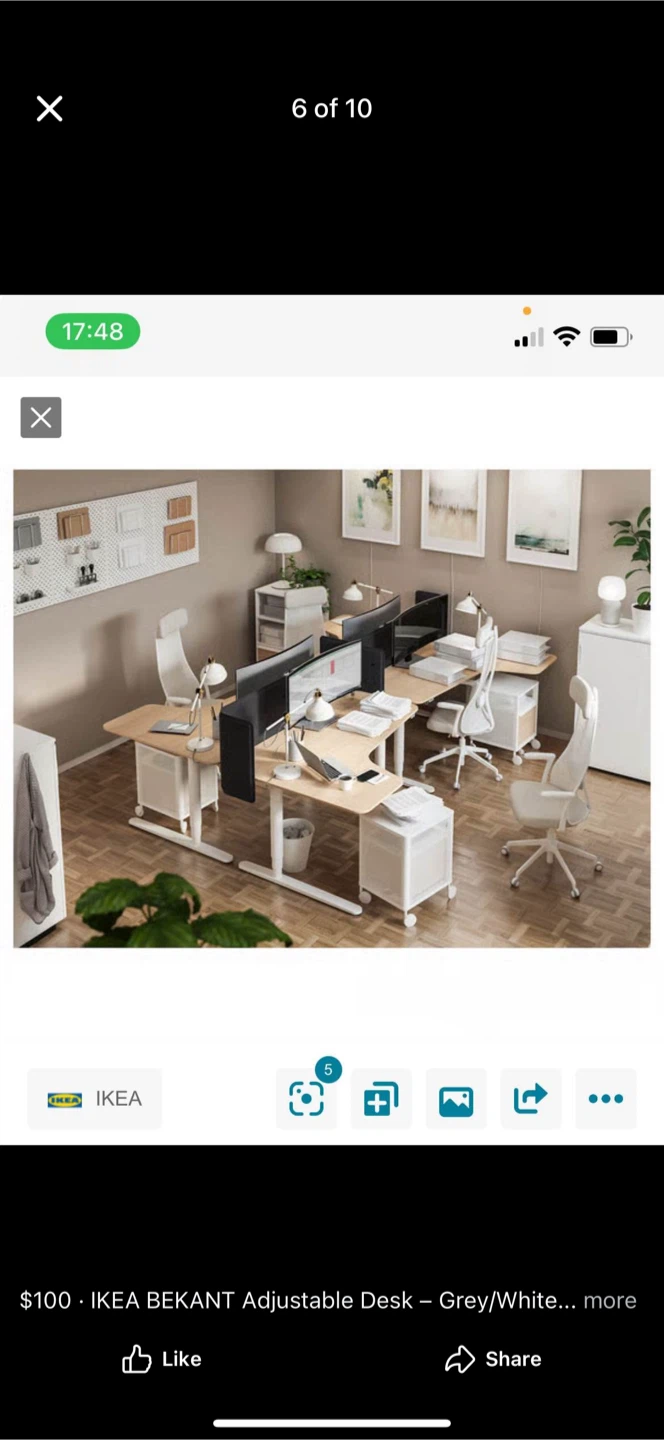 IKEA Bekant Adjustable Corner Desk - Grey/White