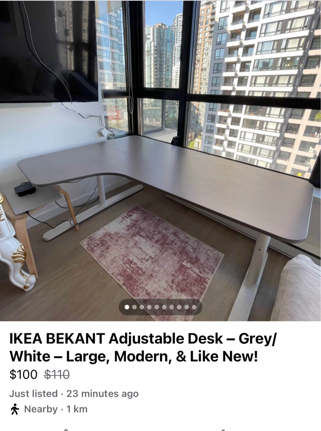 IKEA Bekant Adjustable Corner Desk - Grey/White - photo 2