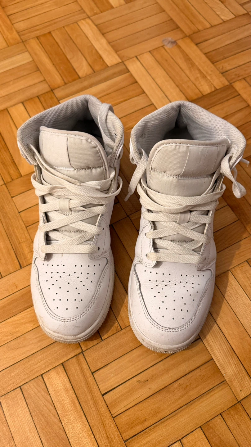 Jordan 1 Mid White Sneakers - Size 7Y