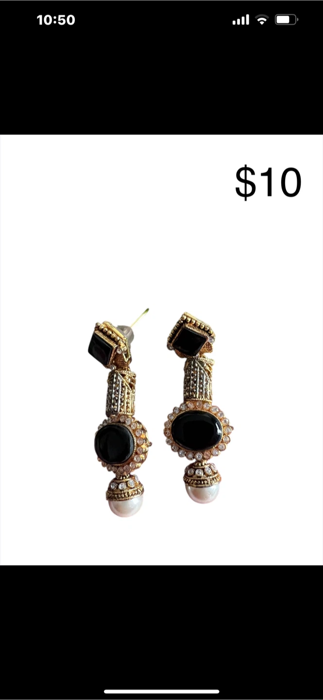 Drop Earrings - Black & Gold