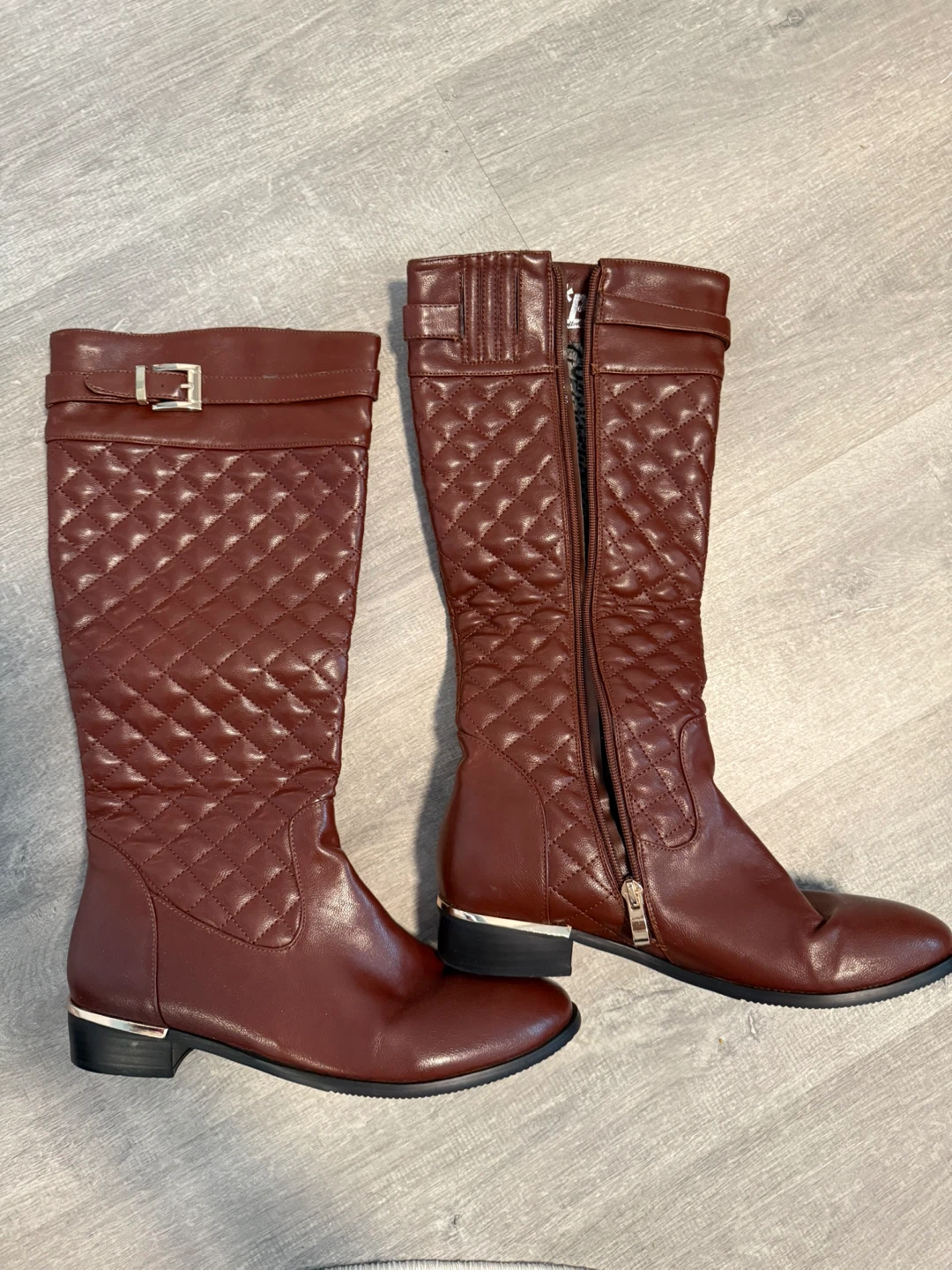PL Collection Brown Quilted Knee-High Boots