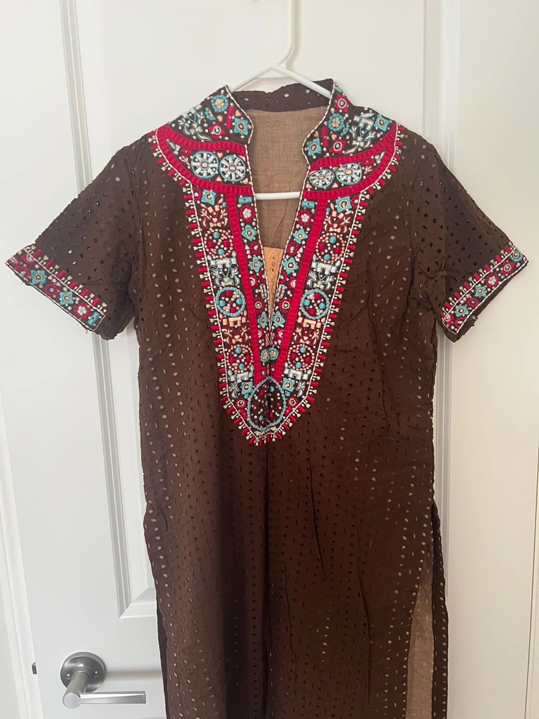 Brown Embroidered Outfit - Top & Bottom