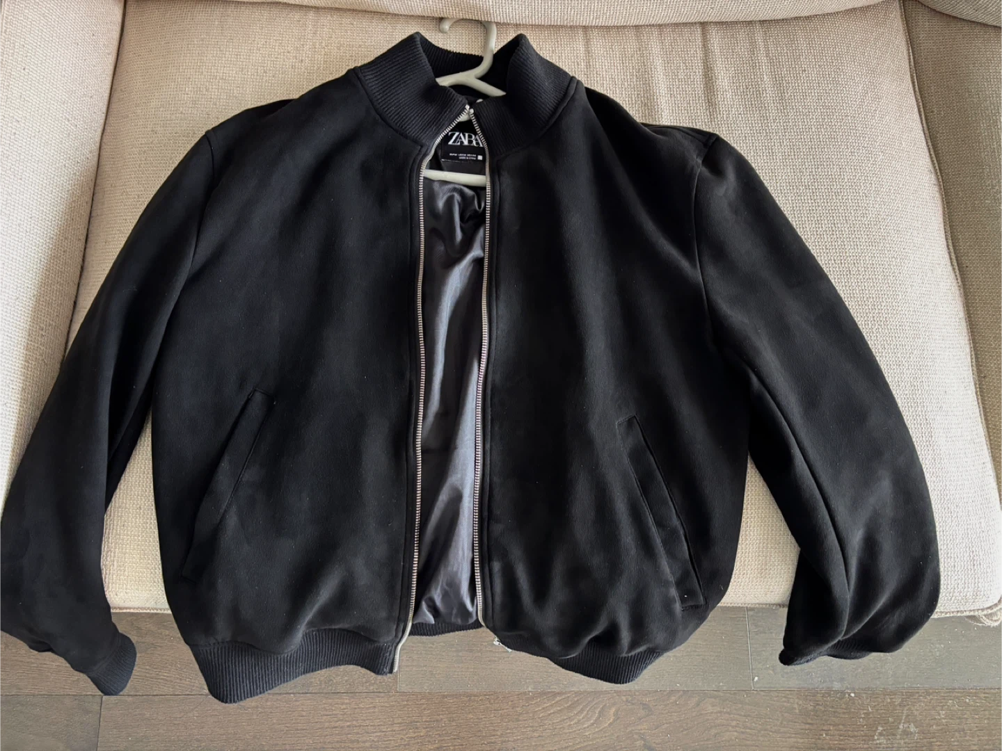 Zara Black Faux Suede Bomber Jacket - Medium