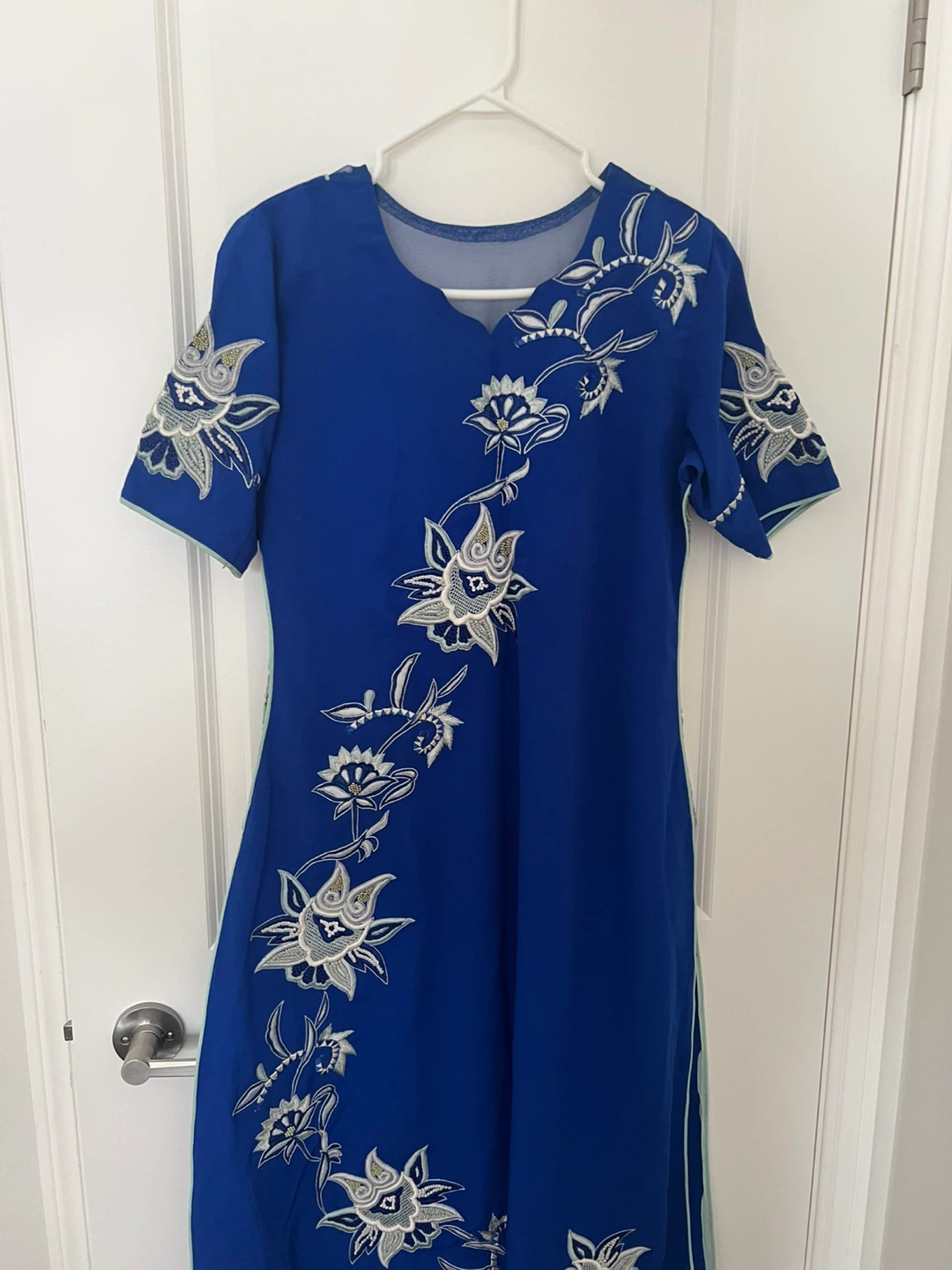 Blue Dress with Floral Design 3 pcs