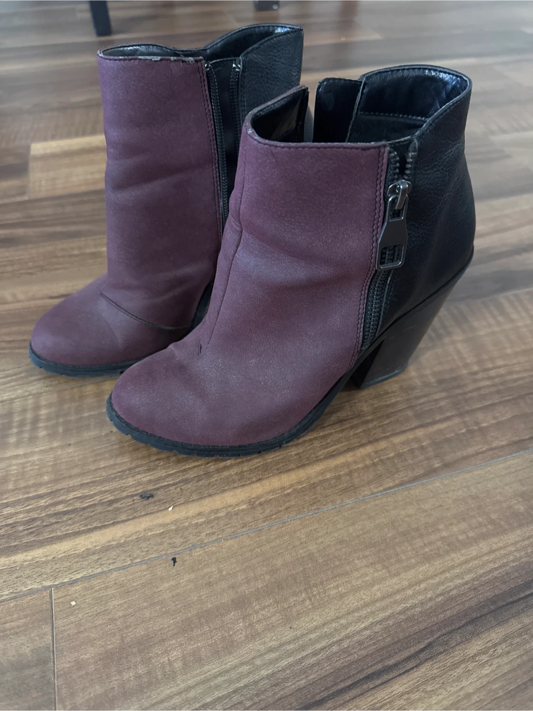 Burgundy & Black Ankle Boots - Size 8.5