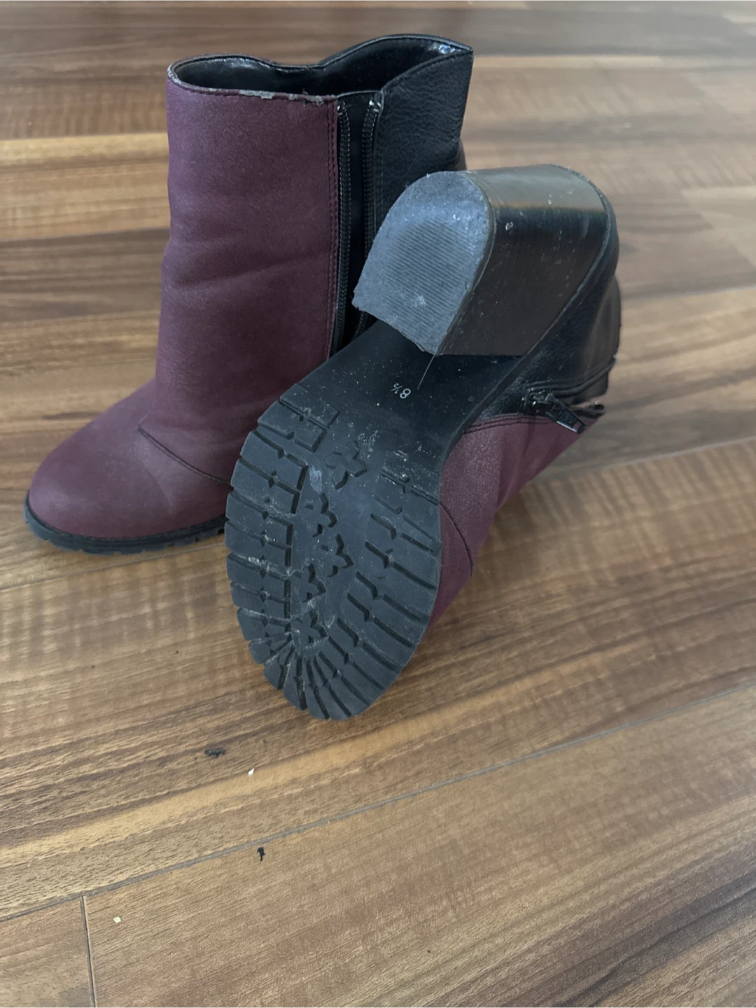 Burgundy & Black Ankle Boots - Size 8.5 - photo 2