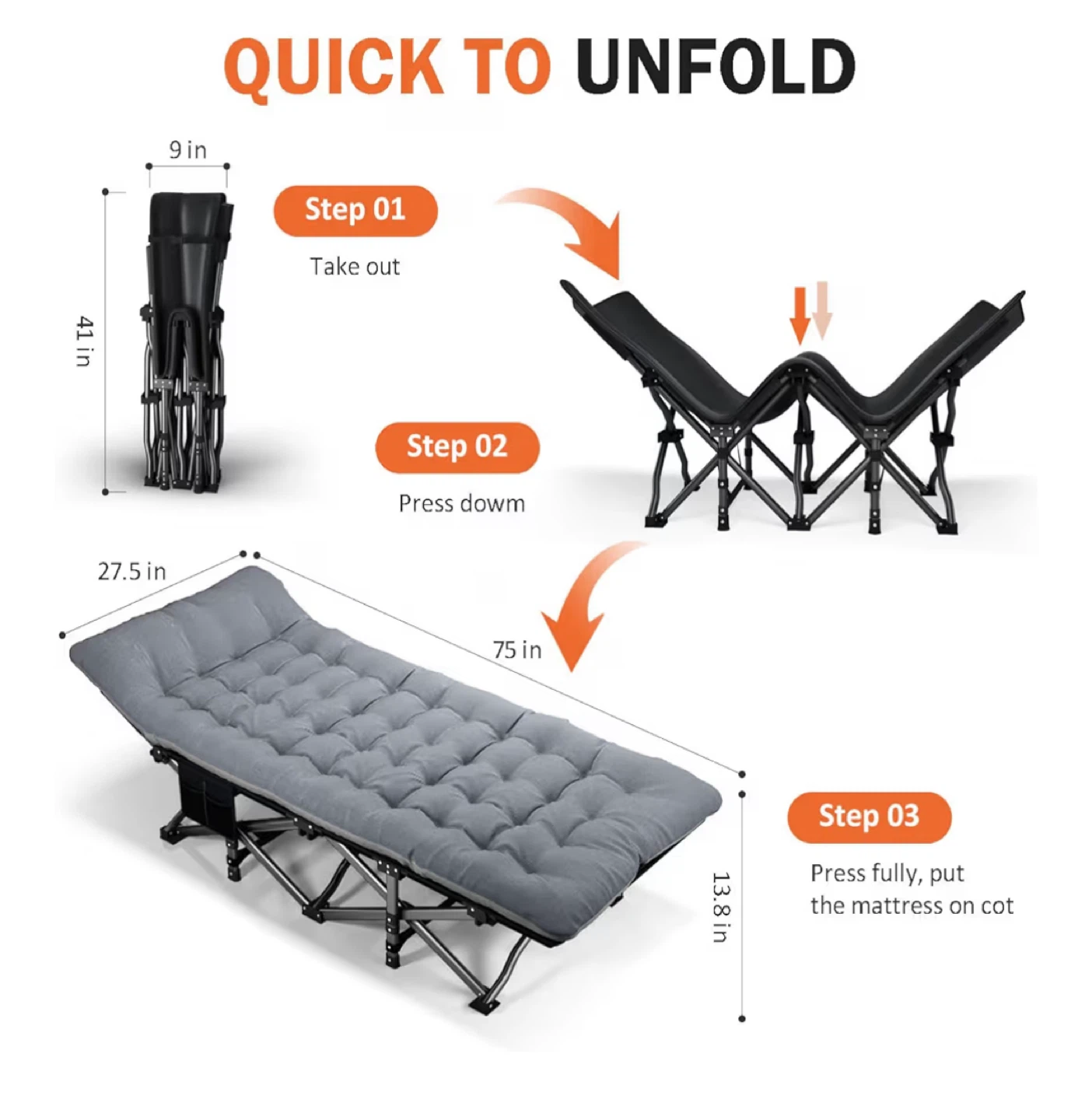 Portable Folding Camping Cot - Grey - photo 2