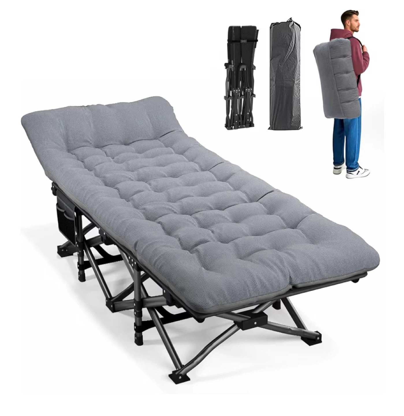 Portable Folding Camping Cot - Grey