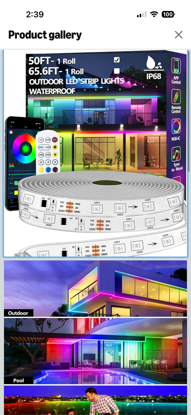 Outdoor LED Strip Lights 50FT Waterproof
