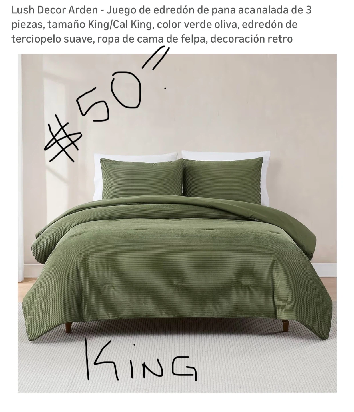 Lush Decor Arden Olive Corduroy King Comforter Set