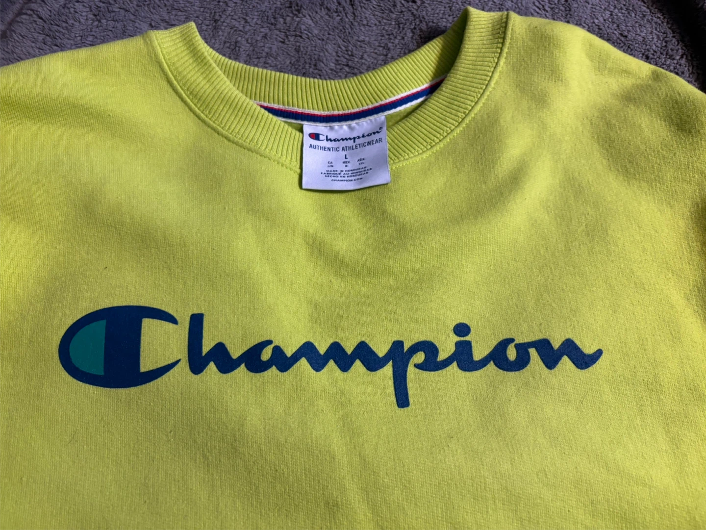 Champion Crewneck Sweatshirt - Neon Yellow, Size L - photo 2