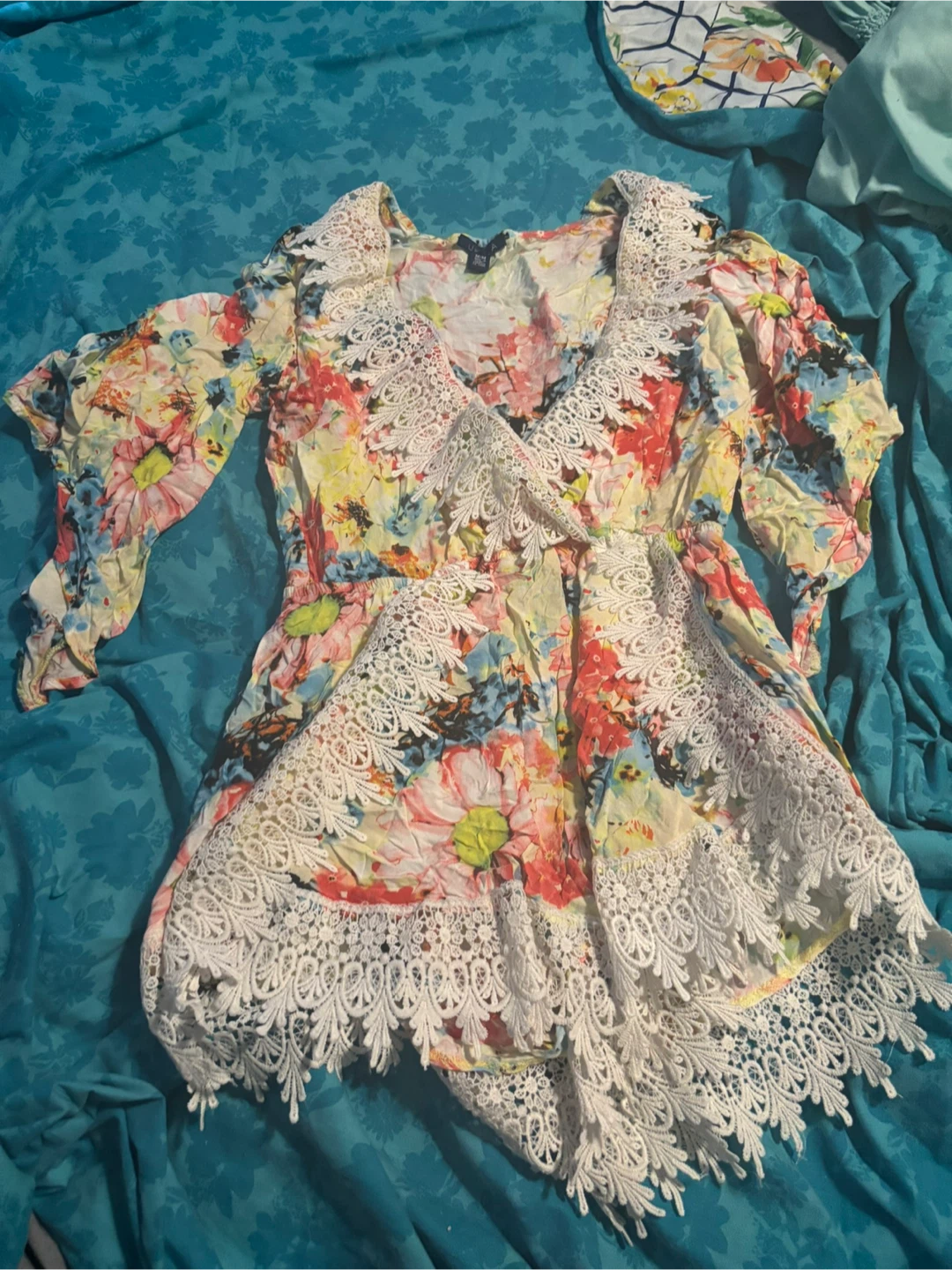 UKA LA Floral Lace Trim Dress - Size M