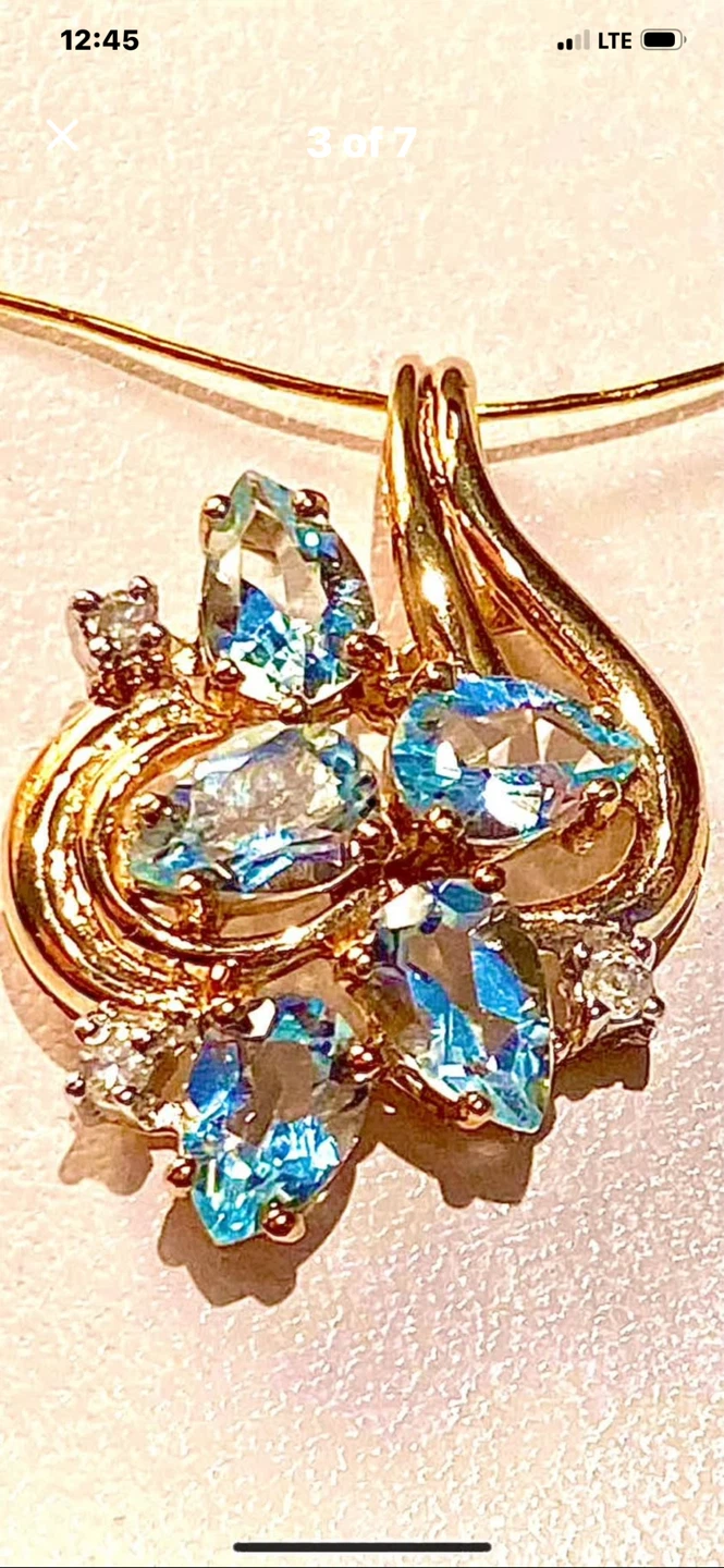 💎10K Gold Pendant with Aquamarine Stones & Diamonds - photo 5