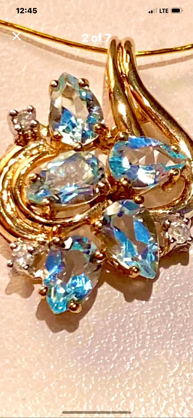 💎10K Gold Pendant with Aquamarine Stones & Diamonds - photo 2