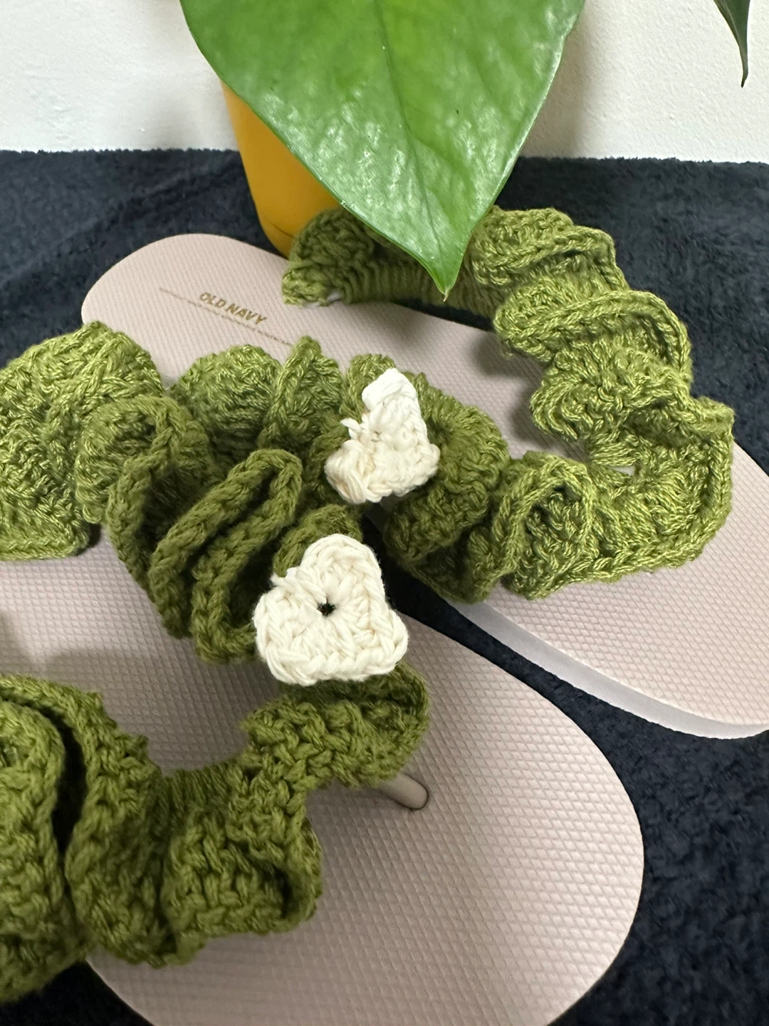 Old Navy Sandals with Green Crochet Detail