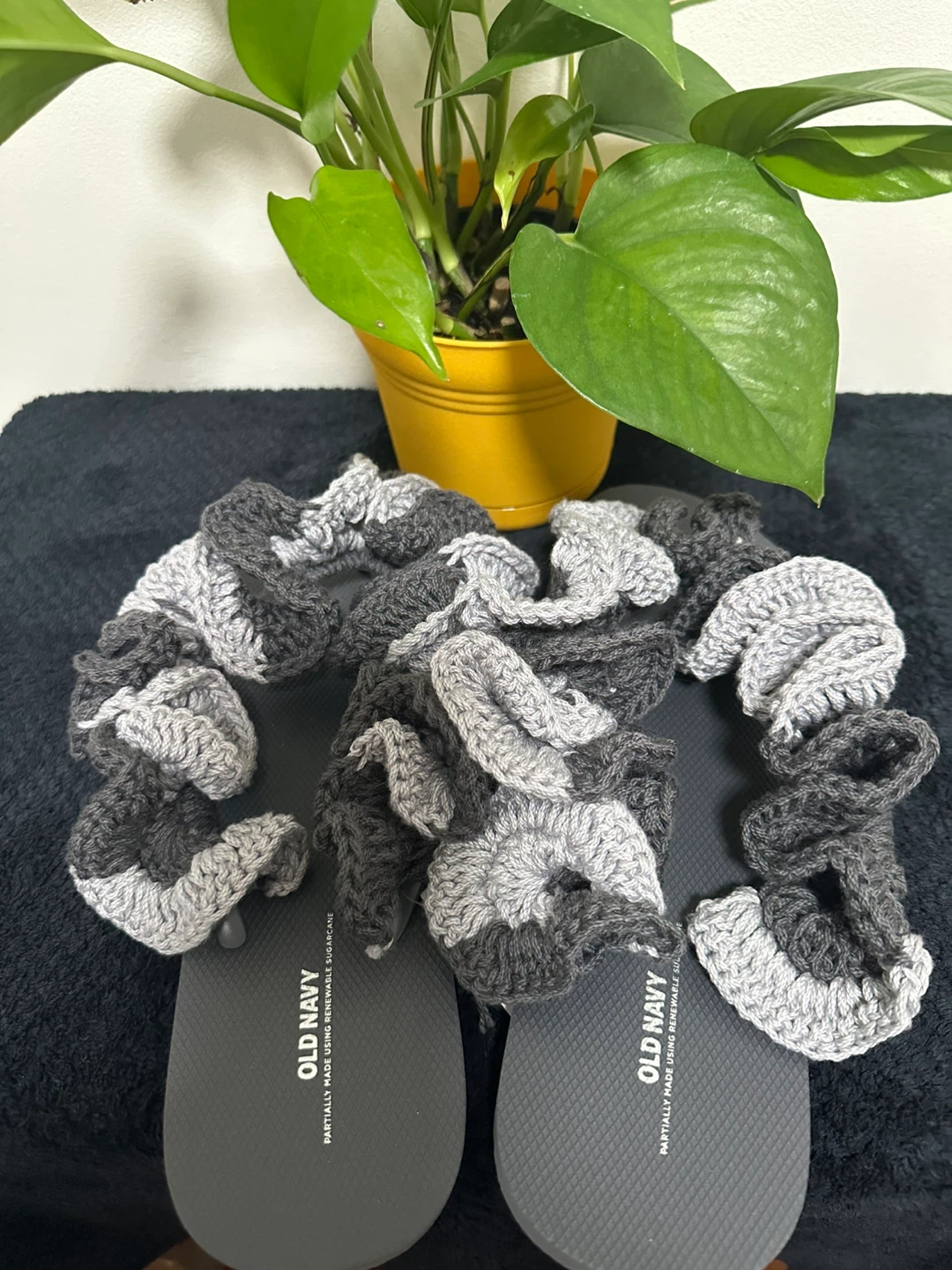 Old Navy Gray Flip Flops with Crochet Detail
