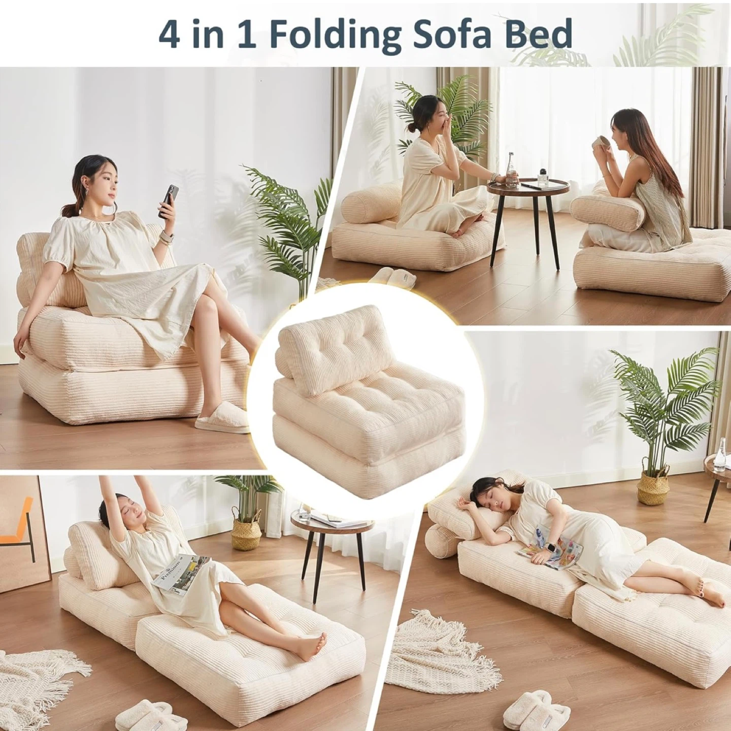 New 4-in-1 folding sofa bed, beige convertible sleeper chair - photo 4