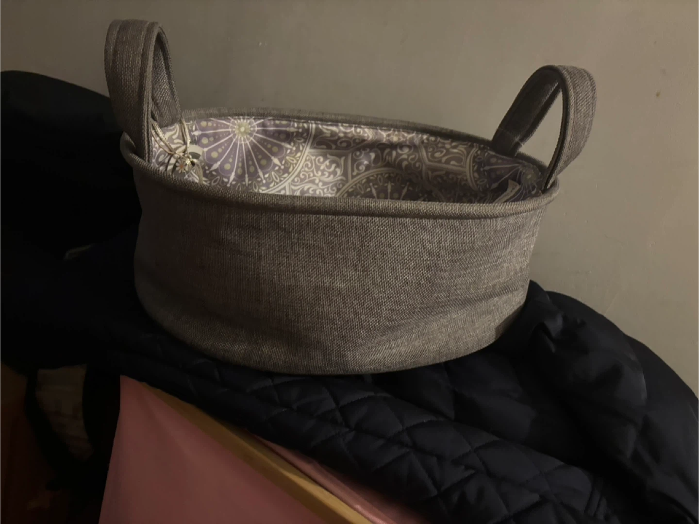 Gray Fabric Basket with Handles - photo 2