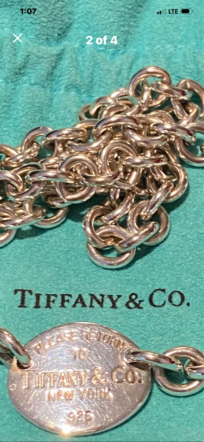 💎Tiffany & Co. Oval Tag Necklace 15.5" Sterling Silver - photo 2