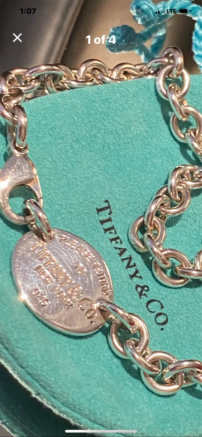 💎Tiffany & Co. Oval Tag Necklace 15.5" Sterling Silver - photo 3