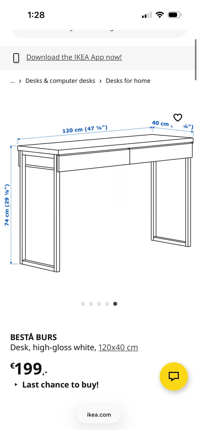 IKEA BESTA Desk, High-Gloss White, 120x40 cm - photo 3