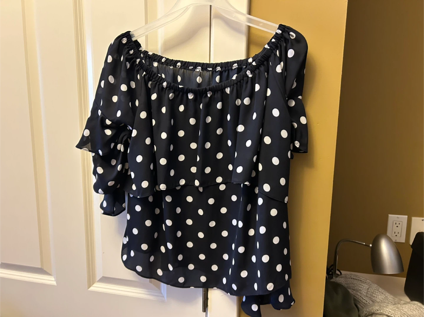 Size s/m Polka Dot Blouse - Navy & White