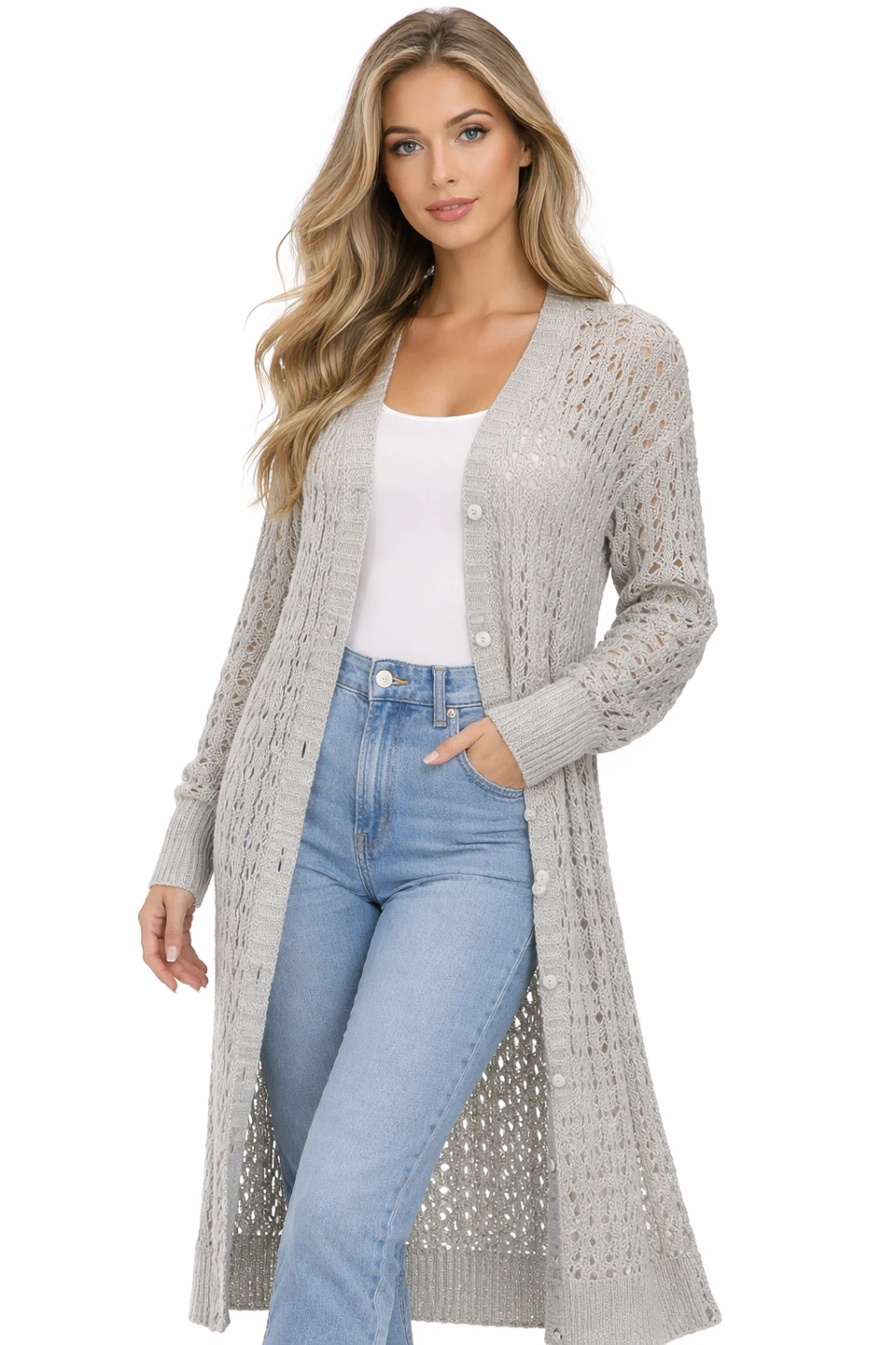 Catherine Malandrino Open Knit Long Cardigan XL Like New - photo 2