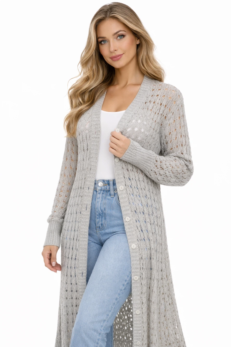 Catherine Malandrino Open Knit Long Cardigan XL Like New