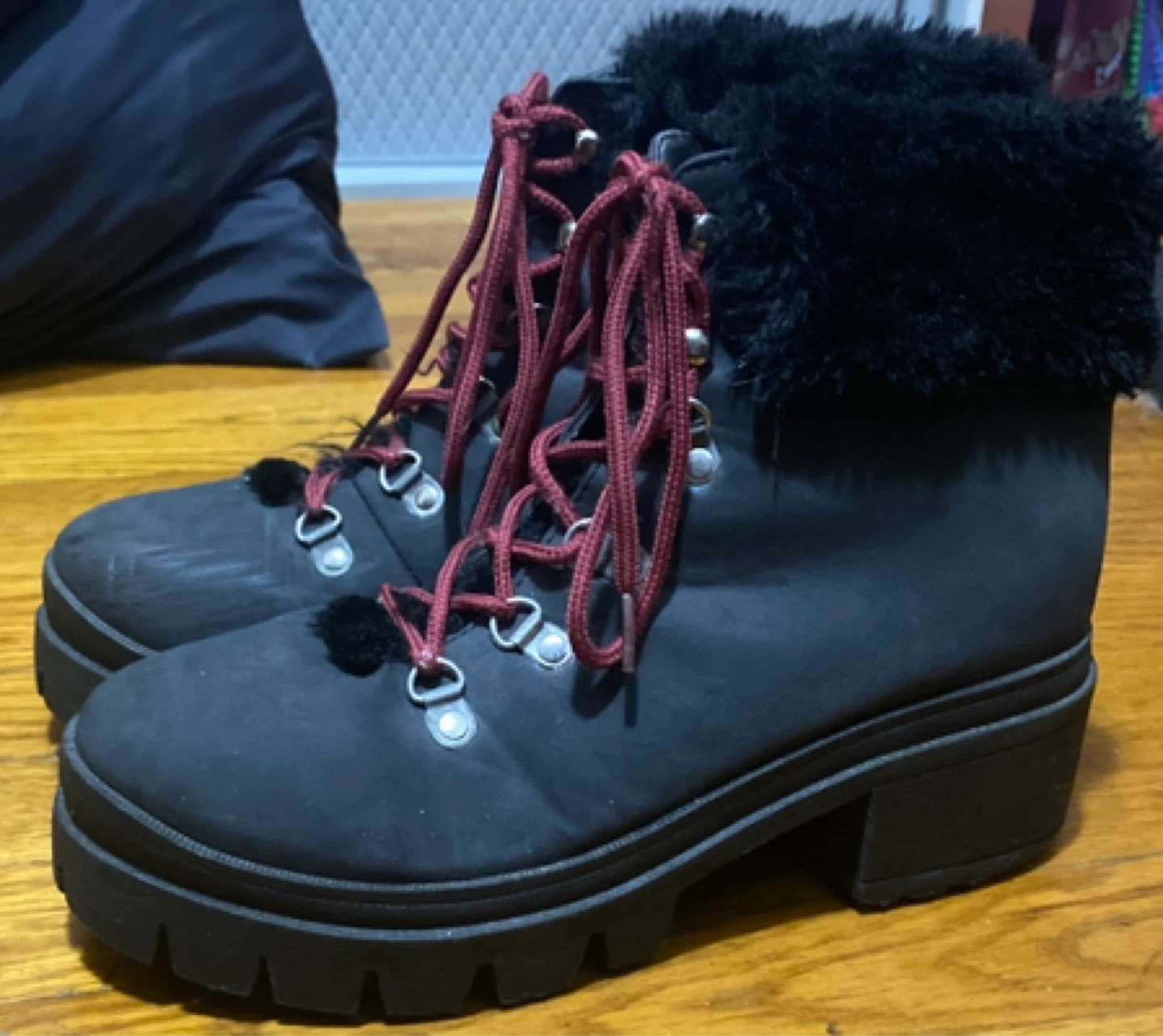 Black Faux Fur Lined Ankle Boots - photo 2