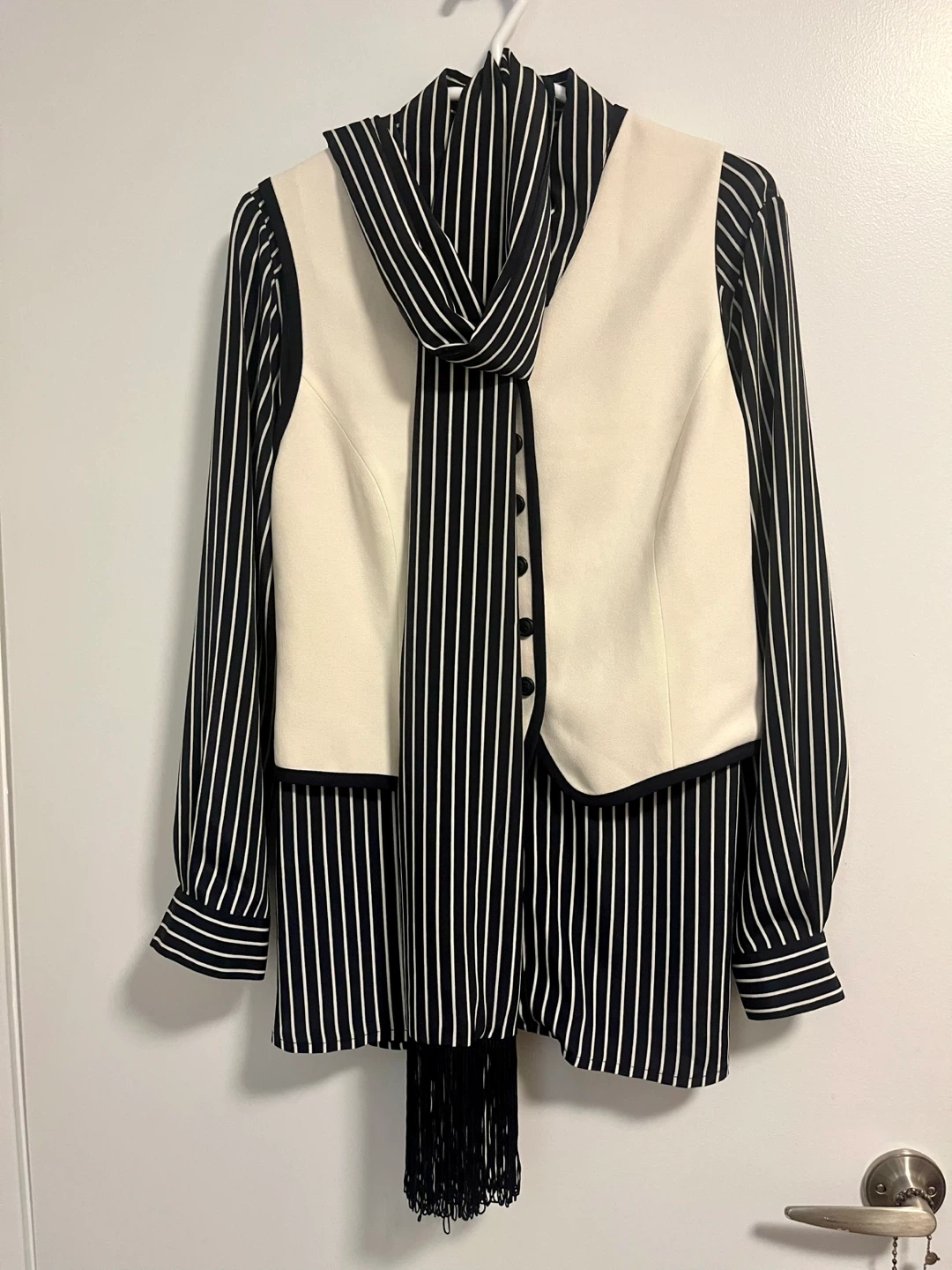 Bianca Nygård Striped Blouse & Vest Set - Size 10