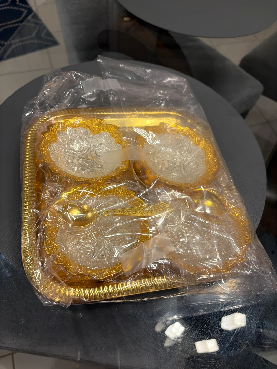 Gold Decorative Tray with Bowls & Spoons - New!