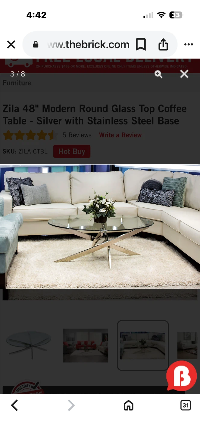 Zila 48" Modern Round Glass Coffee Table - photo 3