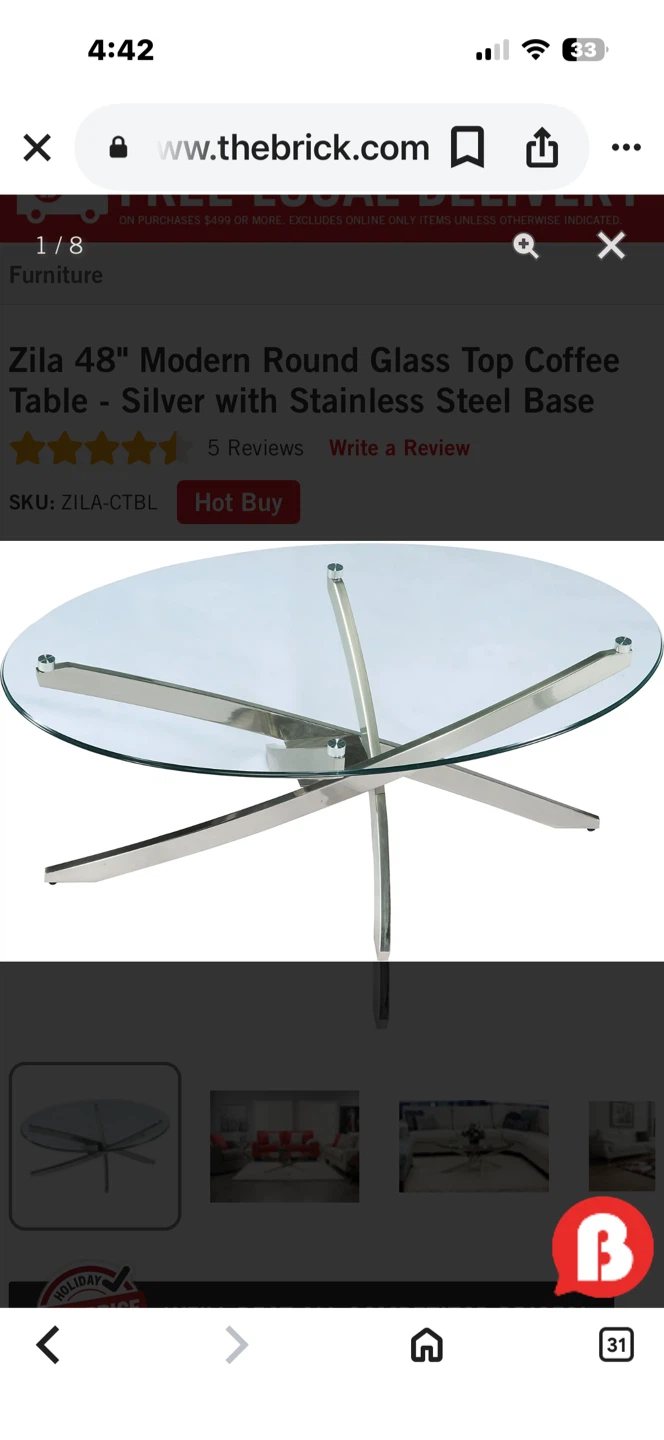 Zila 48" Modern Round Glass Coffee Table - photo 4