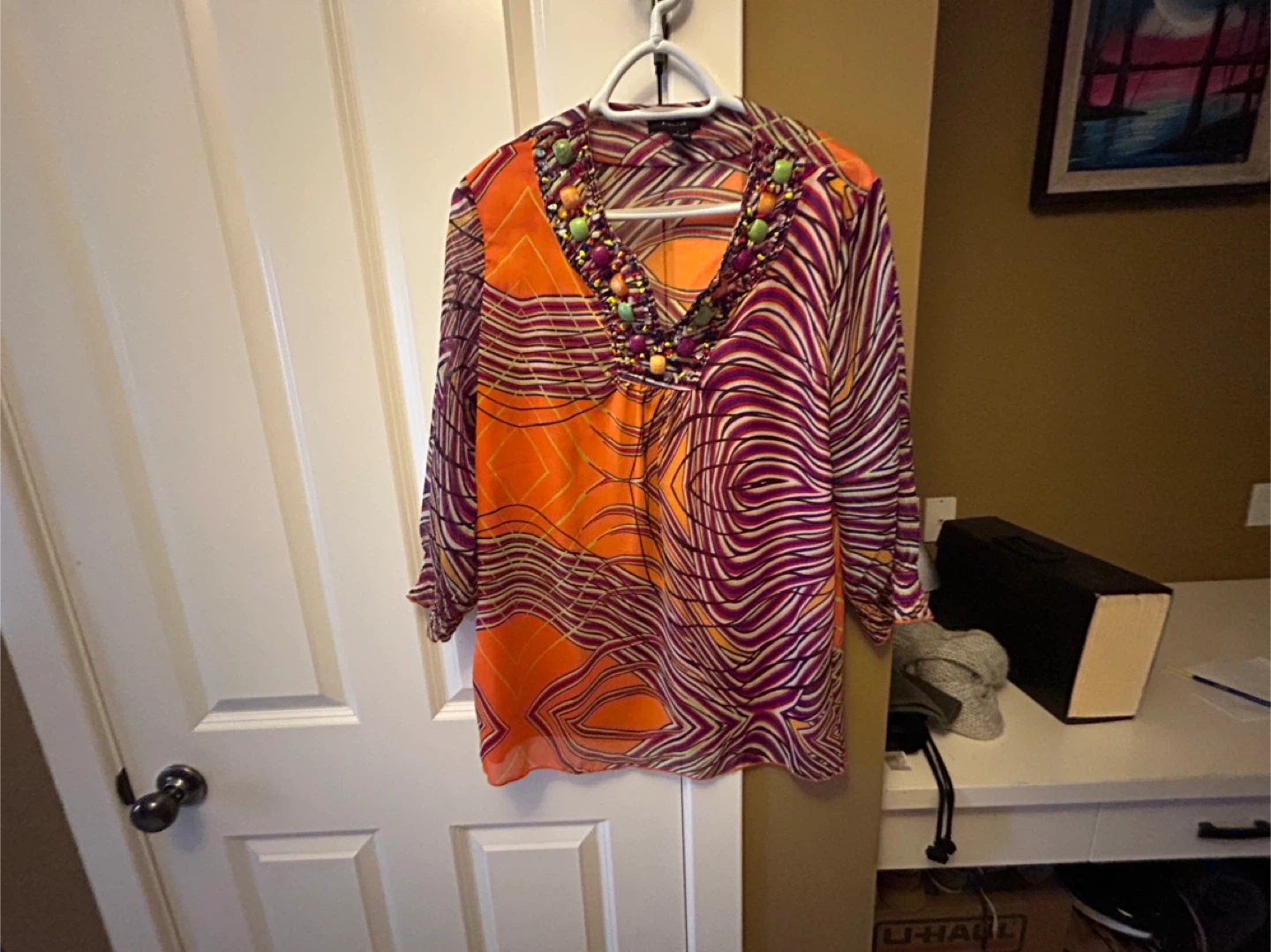 Kaktus Orange Purple Beaded Tunic - Size L