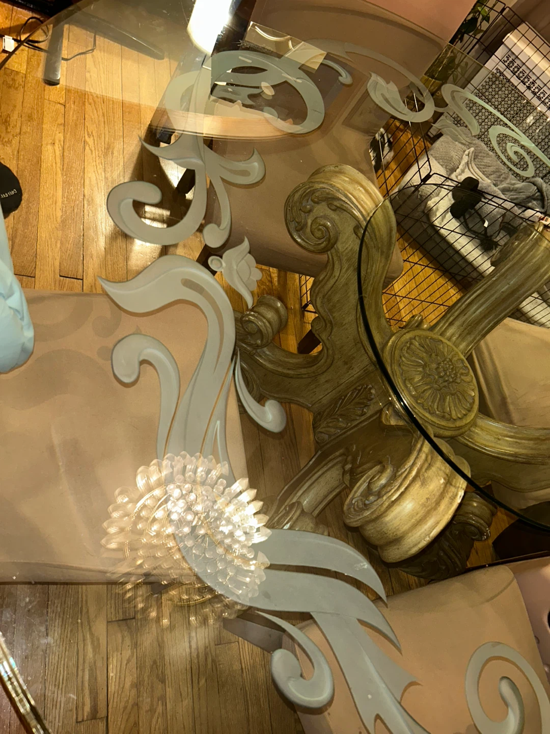 Round Glass Dining Table with Ornate Base - photo 5