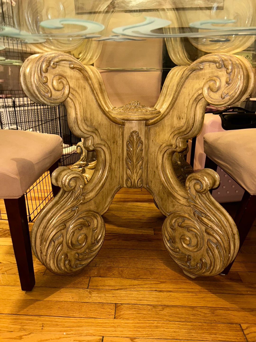 Round Glass Dining Table with Ornate Base - photo 3