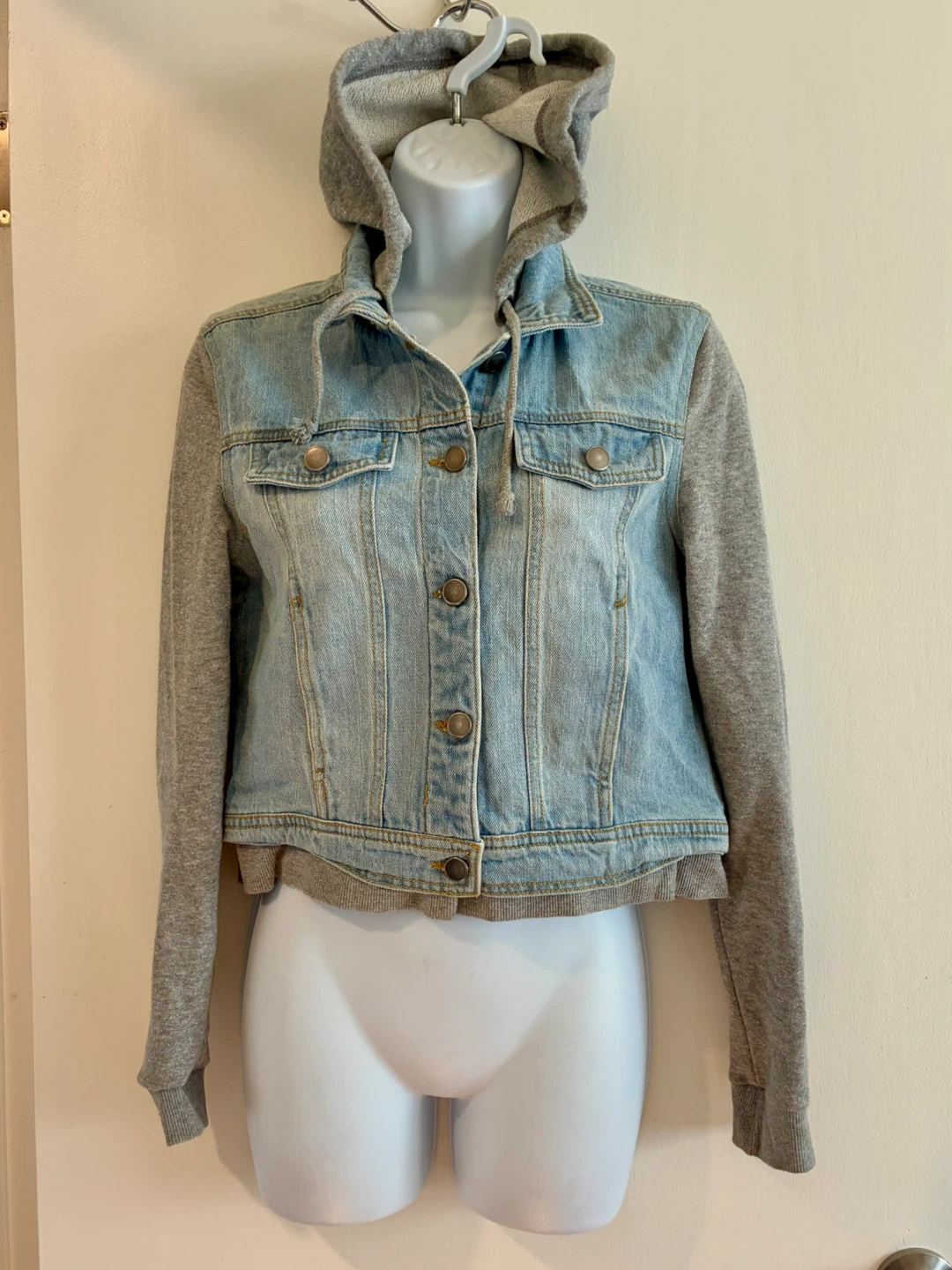 Jean Jacket Hoodie Blue Sweat Shirt Button