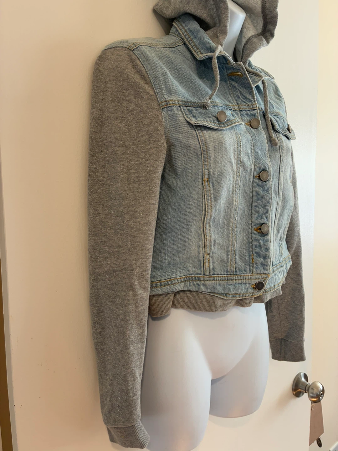 Jean Jacket Hoodie Blue Sweat Shirt Button - photo 3
