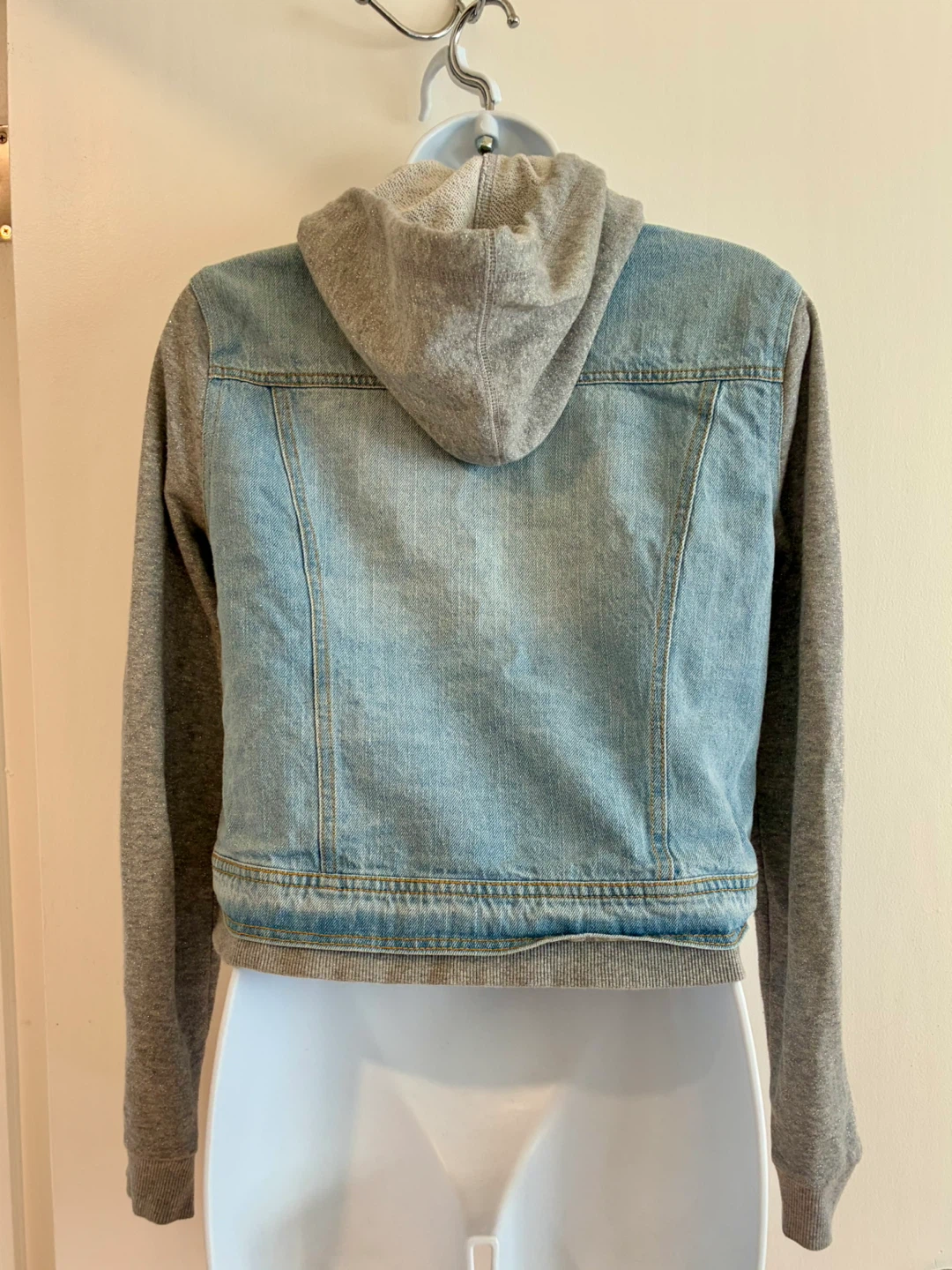 Jean Jacket Hoodie Blue Sweat Shirt Button - photo 5