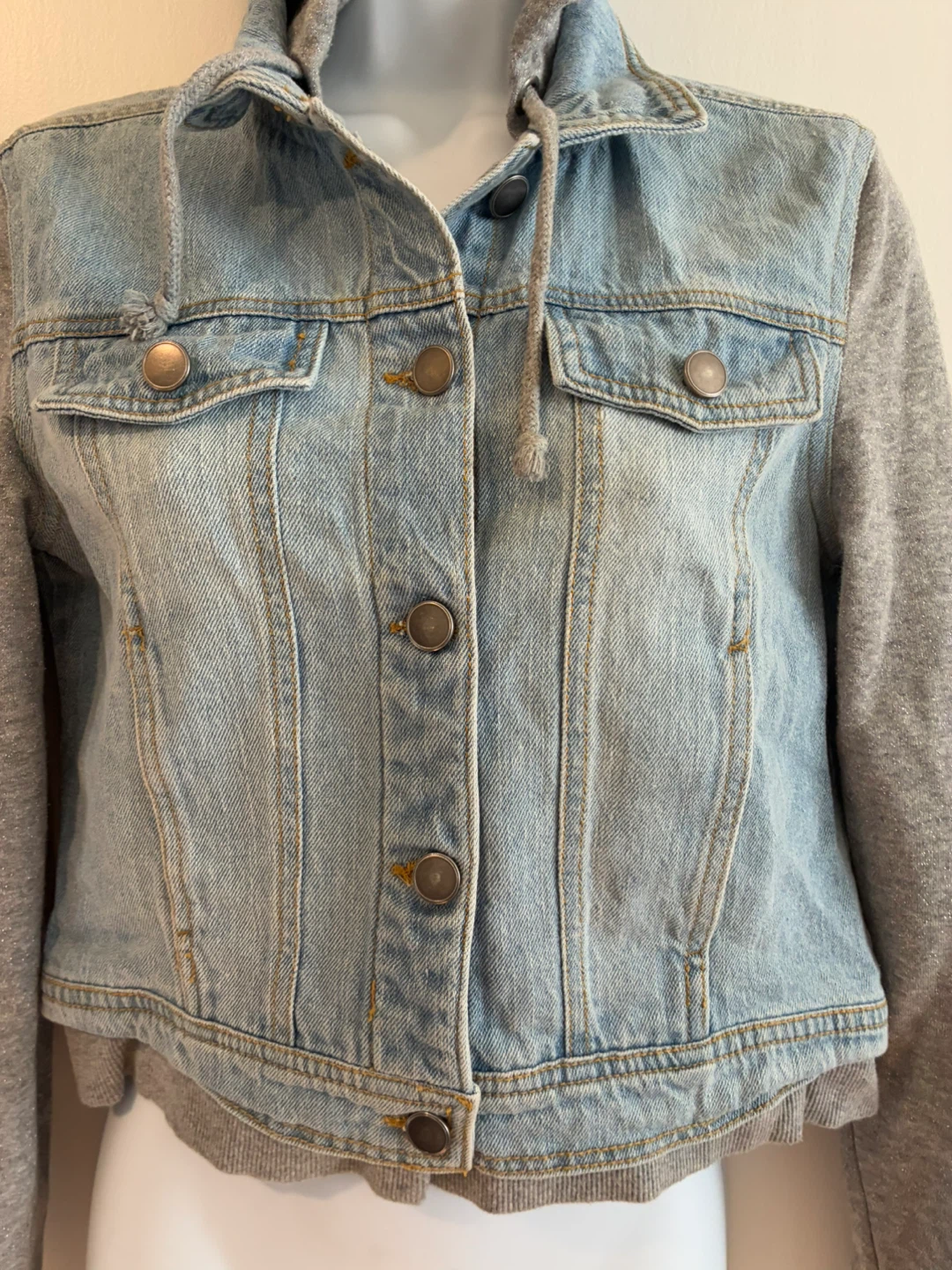 Jean Jacket Hoodie Blue Sweat Shirt Button - photo 2