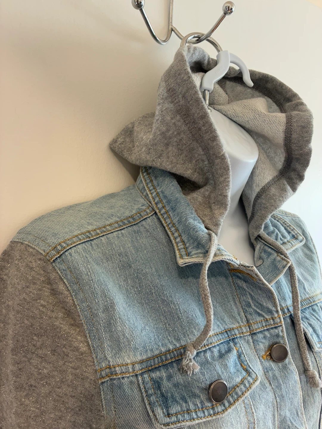 Jean Jacket Hoodie Blue Sweat Shirt Button - photo 4
