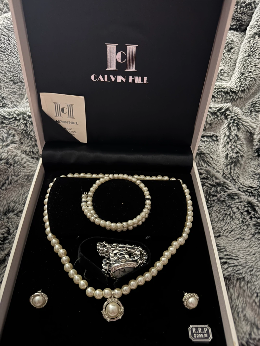 Calvin Hill Pearl Stainless steel Jewelry Set with Watch