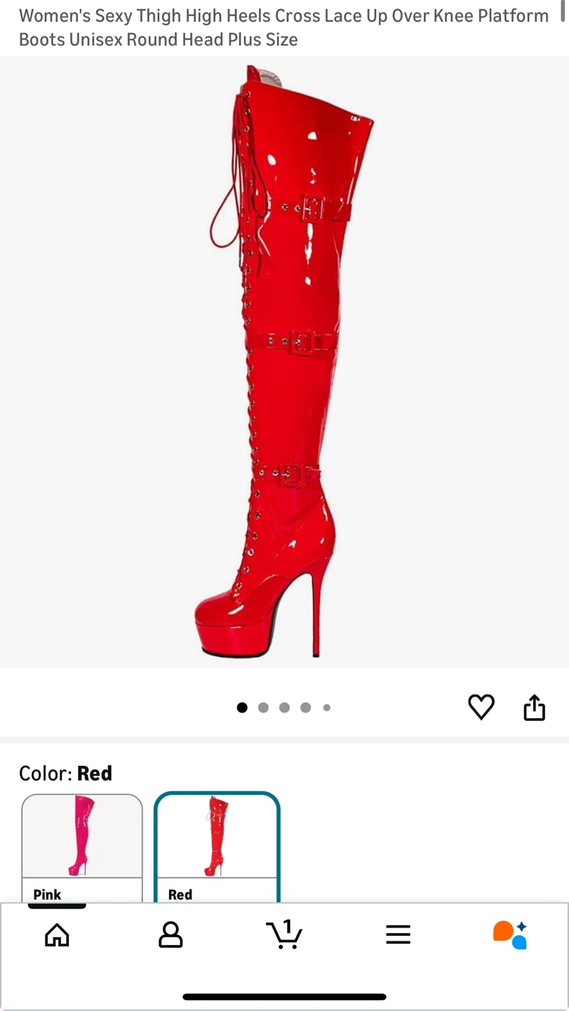 Red Thigh High Platform Boots, Size 11 - photo 4