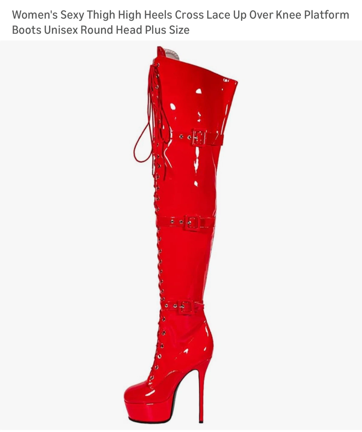 Red Thigh High Platform Boots, Size 11 - photo 3