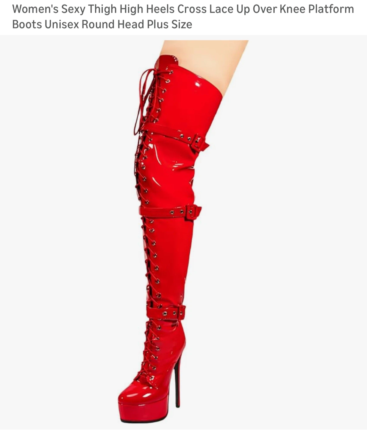 Red Thigh High Platform Boots, Size 11 - photo 2